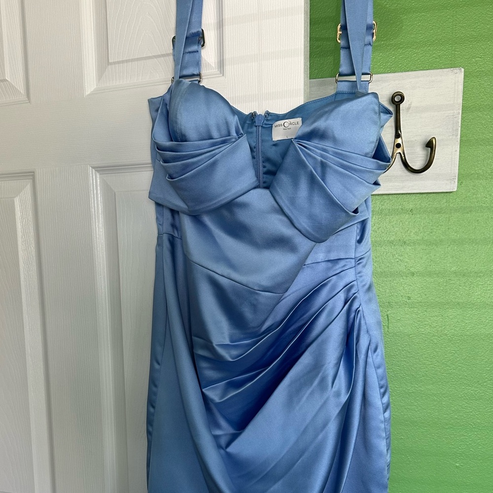 Blue Ruched Sweetheart Asymmetrical Midi Dress
